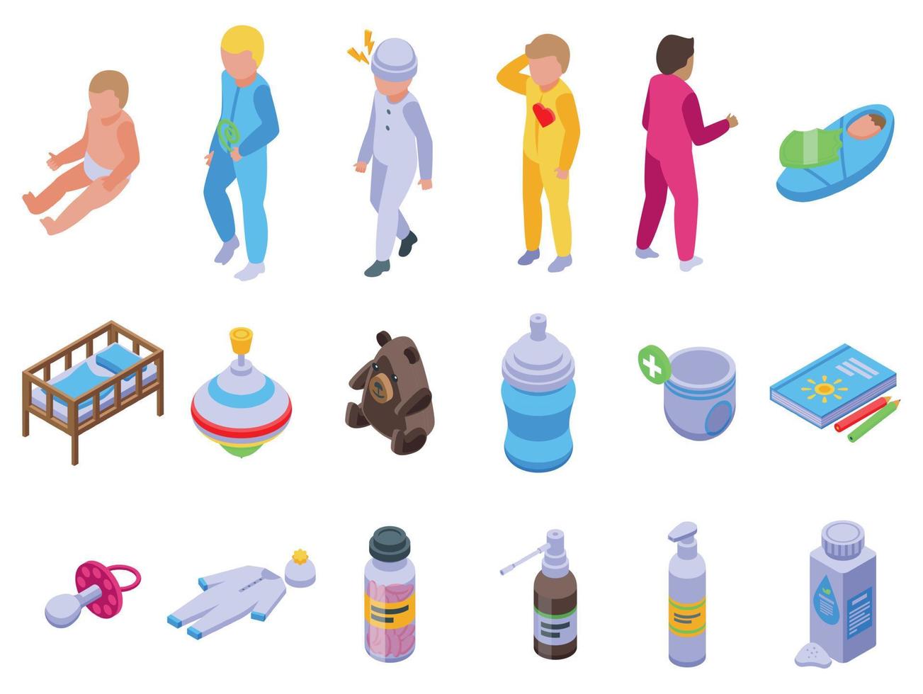 Baby health icons set isometric vector. Breast milk vector