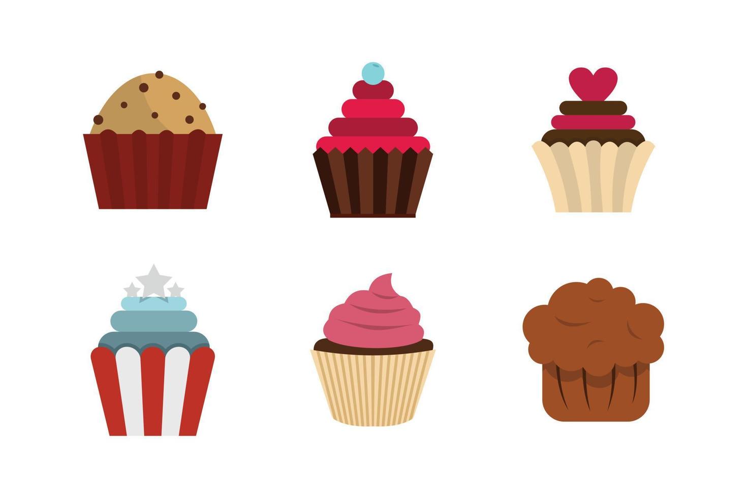 Cupcake icon set, flat style vector