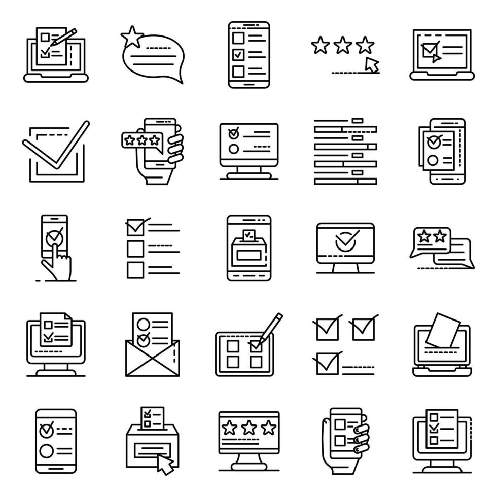 Online vote icons set, outline style vector