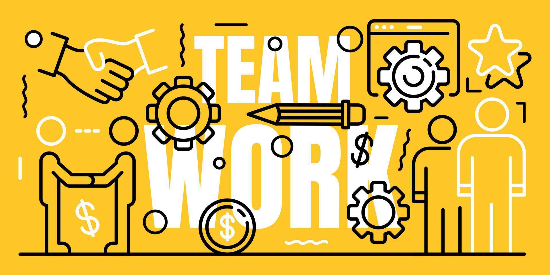 Team work banner, outline style vector