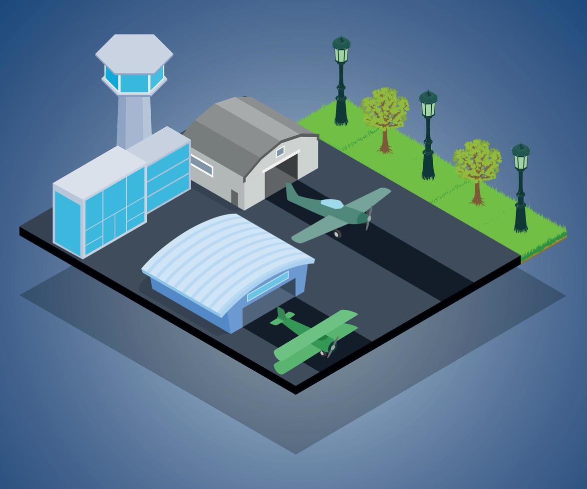 Small airport concept banner, isometric style vector