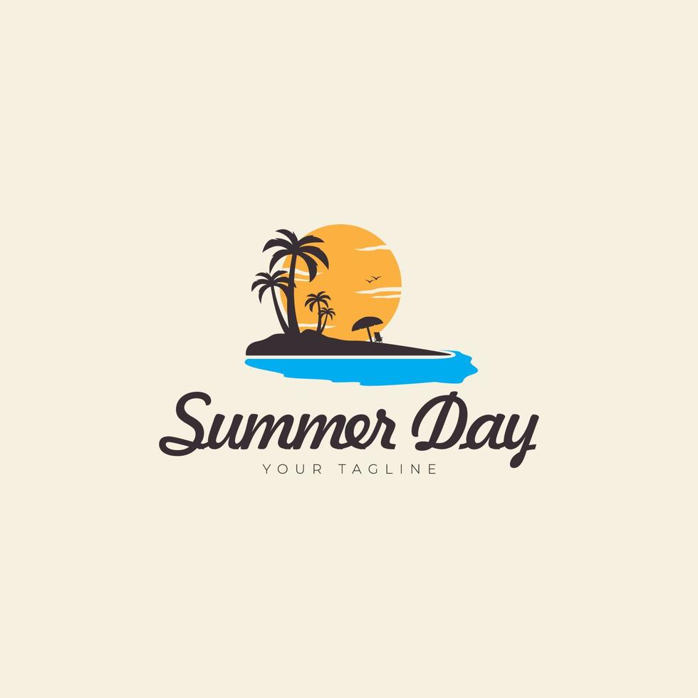 holiday logo design on the beach and island with coconut trees  summer  vector icon symbol illustration