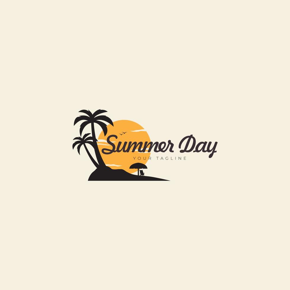 beach and island logo design with coconut trees  summer  vacation vector icon symbol illustration
