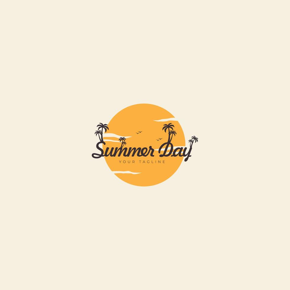 summer vacation logo on the beach with coconut trees vector icon symbol illustration design