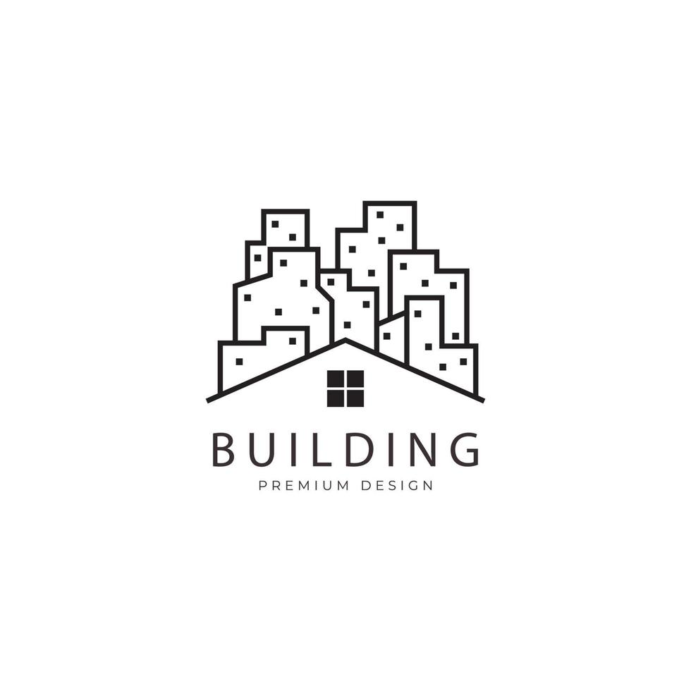 construcción de casas y rascacielos ciudad con estilo de línea logotipo diseño vector icono ilustración