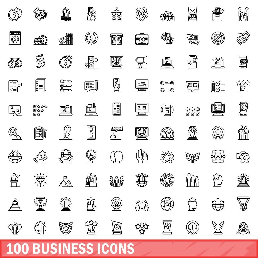 100 iconos de negocios establecidos, estilo de esquema vector