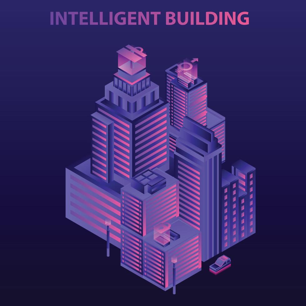 Modern intelligent building concept background, isometric style vector