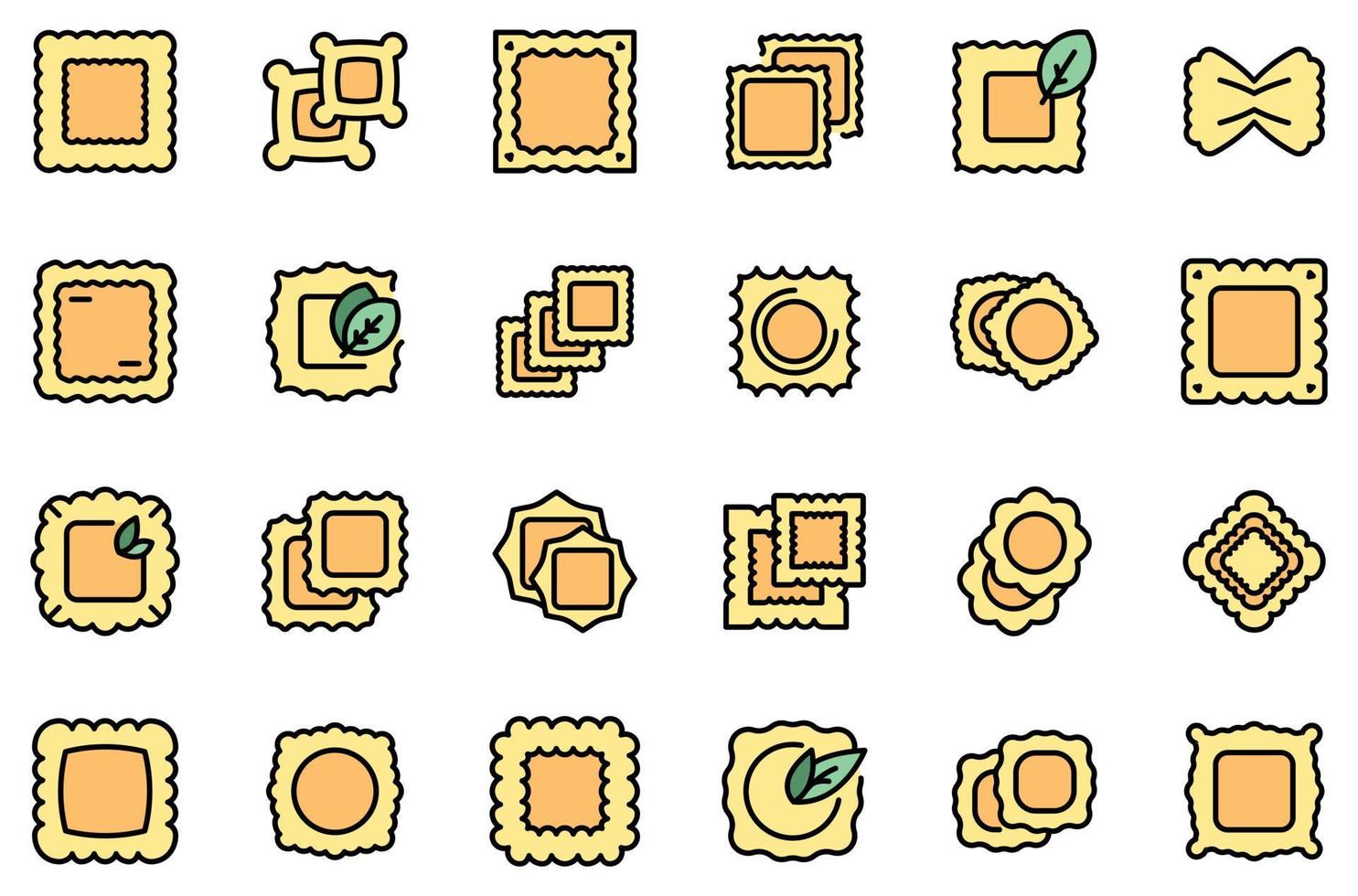 iconos de ravioli establecer vector de color de línea