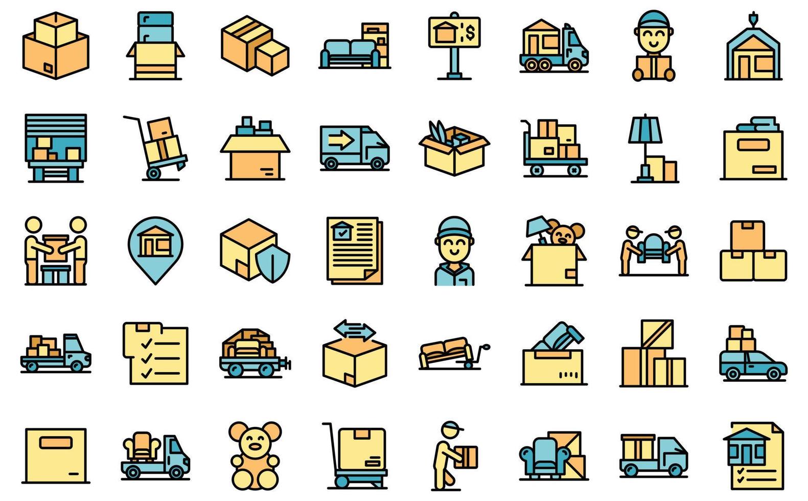 Moving house services icons set vector flat