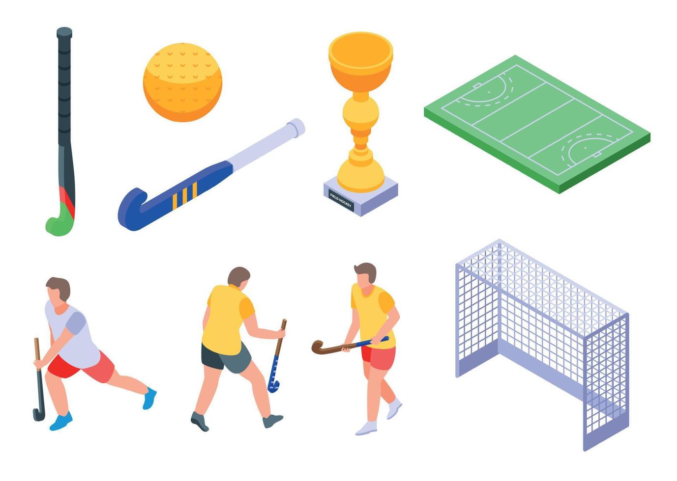 Field hockey icons set, isometric style vector