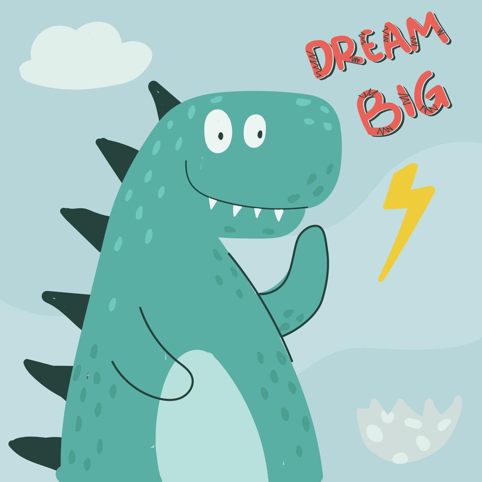 Childish style drawing. Hand drawn colorful cute dino illustration vector