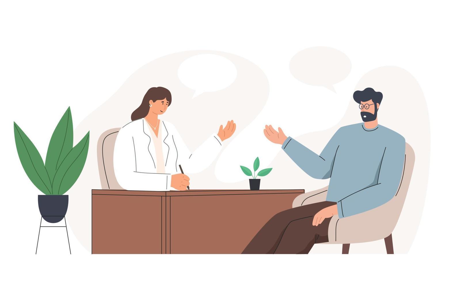 Psychologist listening to patient at mental therapy session vector