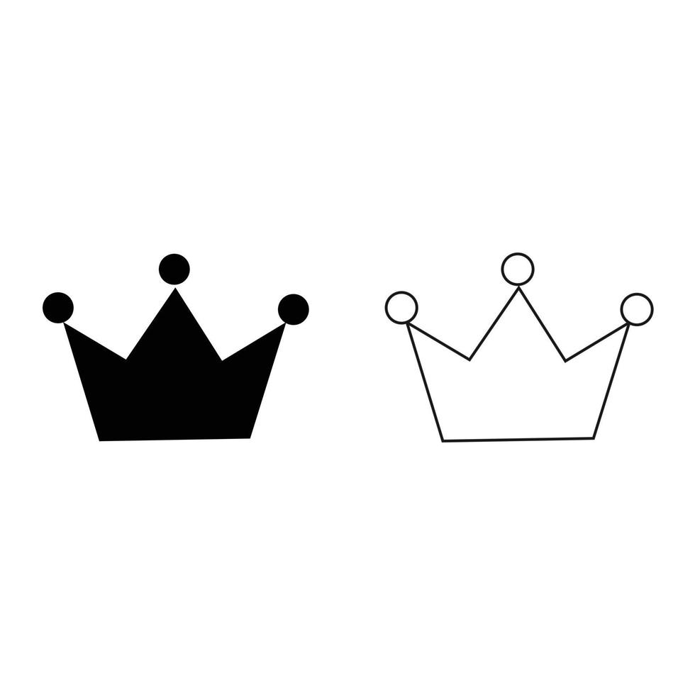 Crown icon set. Editable black and white tiara symbol. EPS10 vector. Simple and elegant king's crown vector