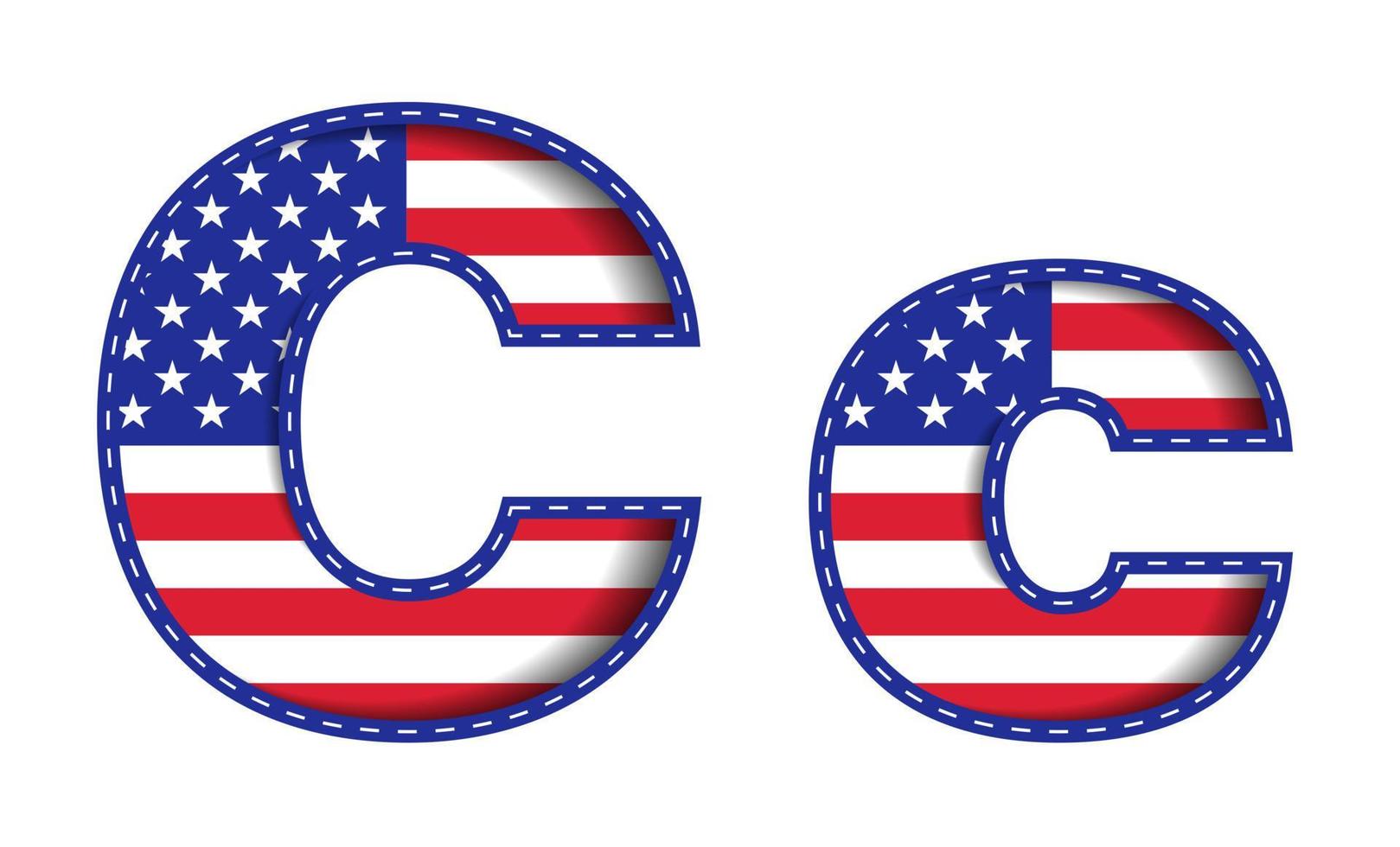 C Alphabet Capital Small Letter USA Independence Memorial Day United States of America Character Font Blue Navy Red Star Stripes  National Flag White Background 3D Paper Cutout  Vector Illustration