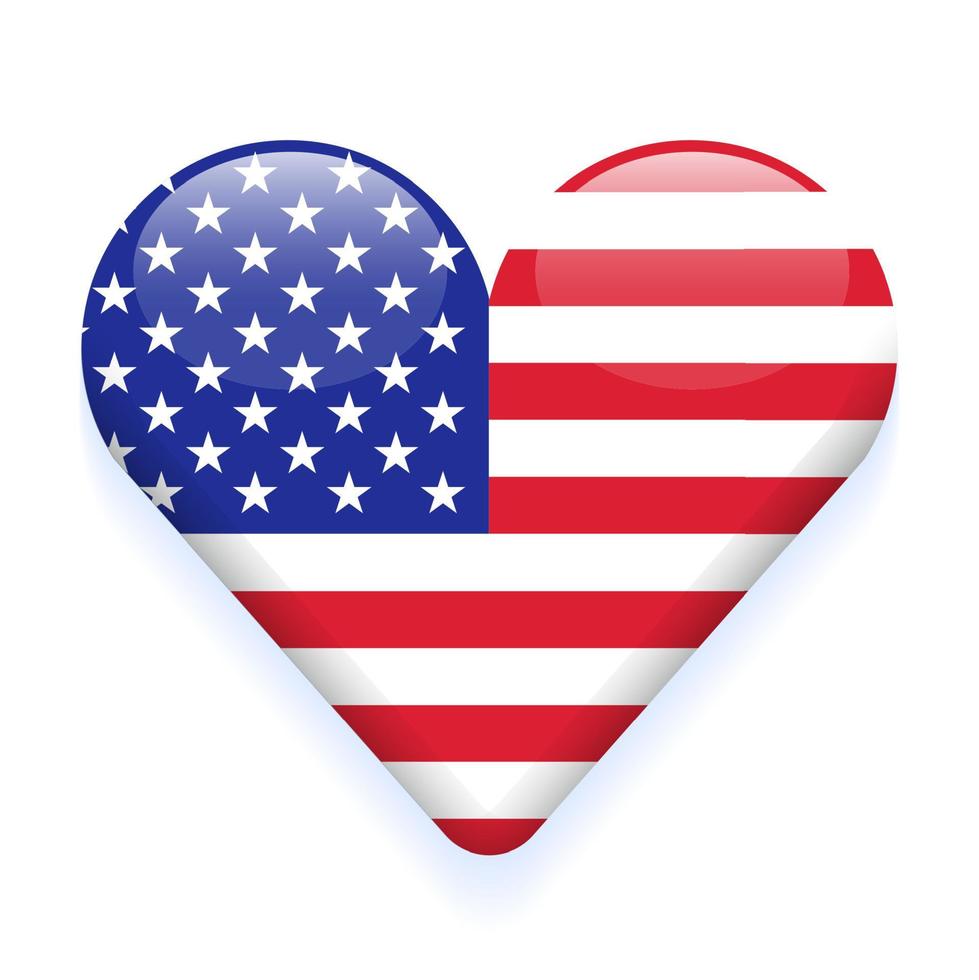 USA Flag Independence Memorial Labor Day Button Heart Love sign symbol Star Stripes United States of America Country Isolated Nation 3D Card Icon Vector Illustration