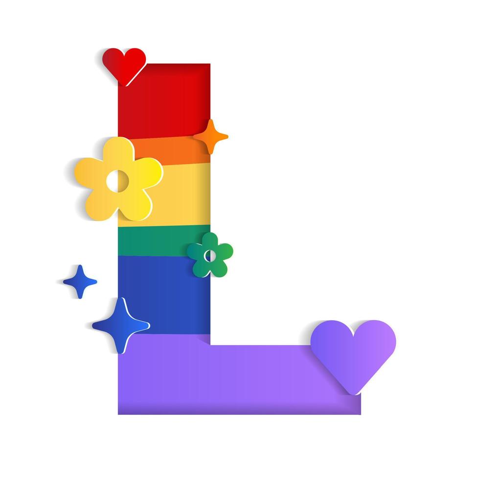 L Alphabet LGBTQIA Pride Month World Equality Flag Abstract Mountain Geography Contour Map 3D Layer Cutout Paper Card vector