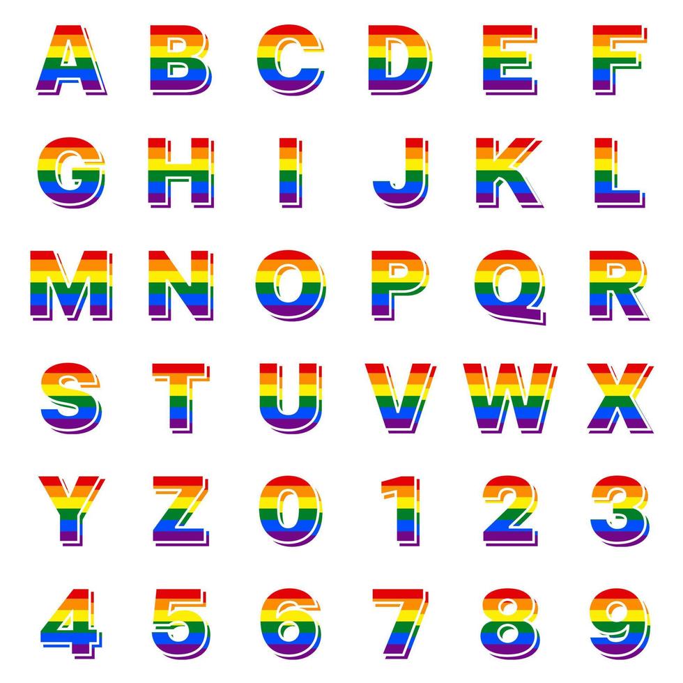 Alphabet Character Font Capital Letters Pride Month LGBTQIA Equality Rainbow Colorful Red Orange Yellow Green Blue Violet 3D Paper Cutout Card Vector Illustration