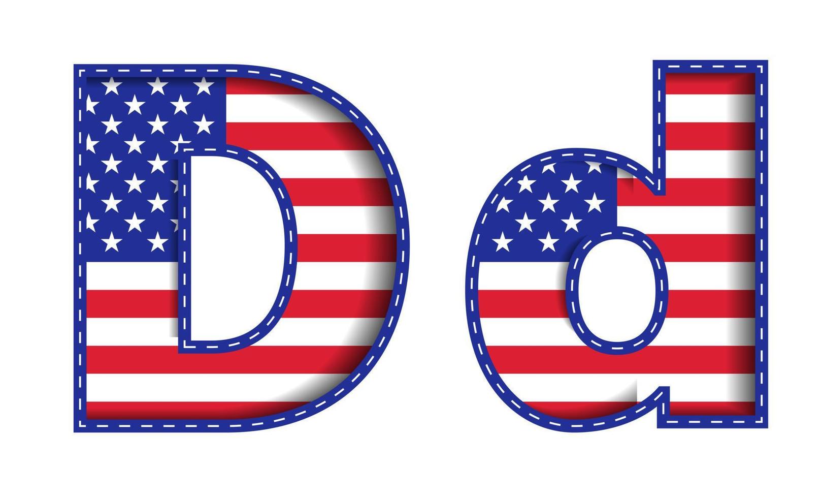 D Alphabet Capital Small Letter USA Independence Memorial Day United States of America Character Font Blue Navy Red Star Stripes  National Flag White Background 3D Paper Cutout  Vector Illustration