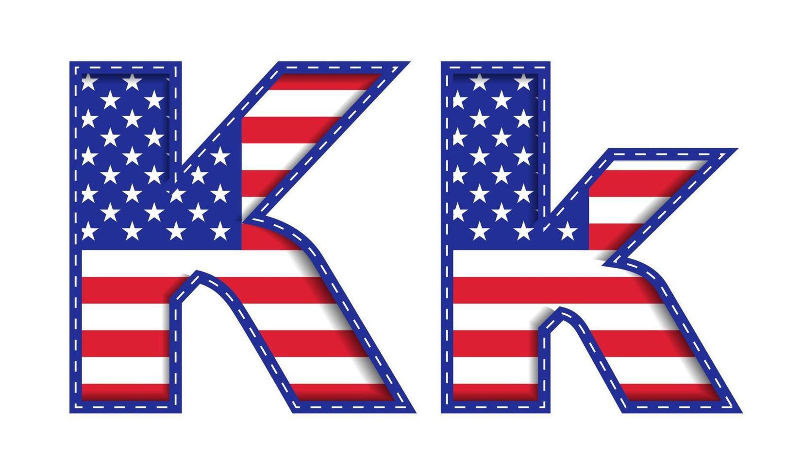 K Alphabet Capital Small Letter USA Independence Memorial Day United States of America Character Font Blue Navy Red Star Stripes  National Flag White Background 3D Paper Cutout  Vector Illustration