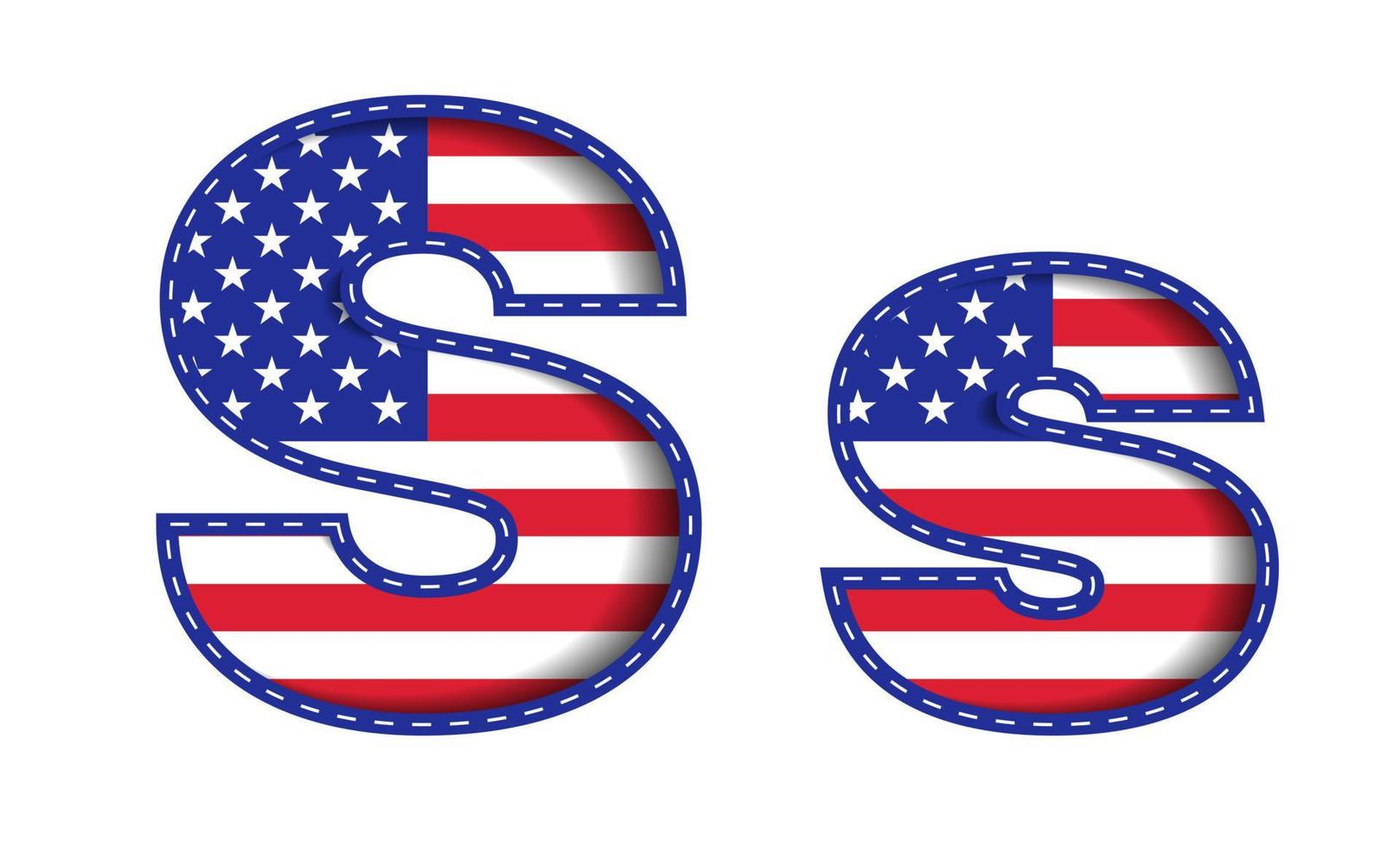 S Alphabet Capital Small Letter USA Independence Memorial Day United States of America Character Font Blue Navy Red Star Stripes  National Flag White Background 3D Paper Cutout  Vector Illustration