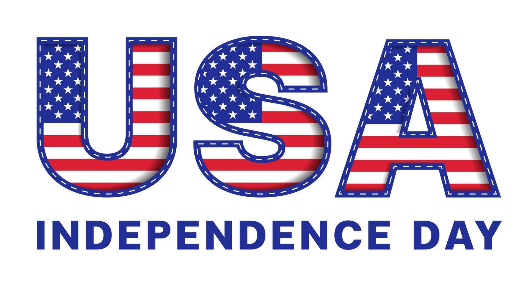 USA Independence Day United States of America Word Character Font Capital Letter Blue Navy Red Star Stripes  National Flag White Background 3D Paper Cutout  Vector Illustration