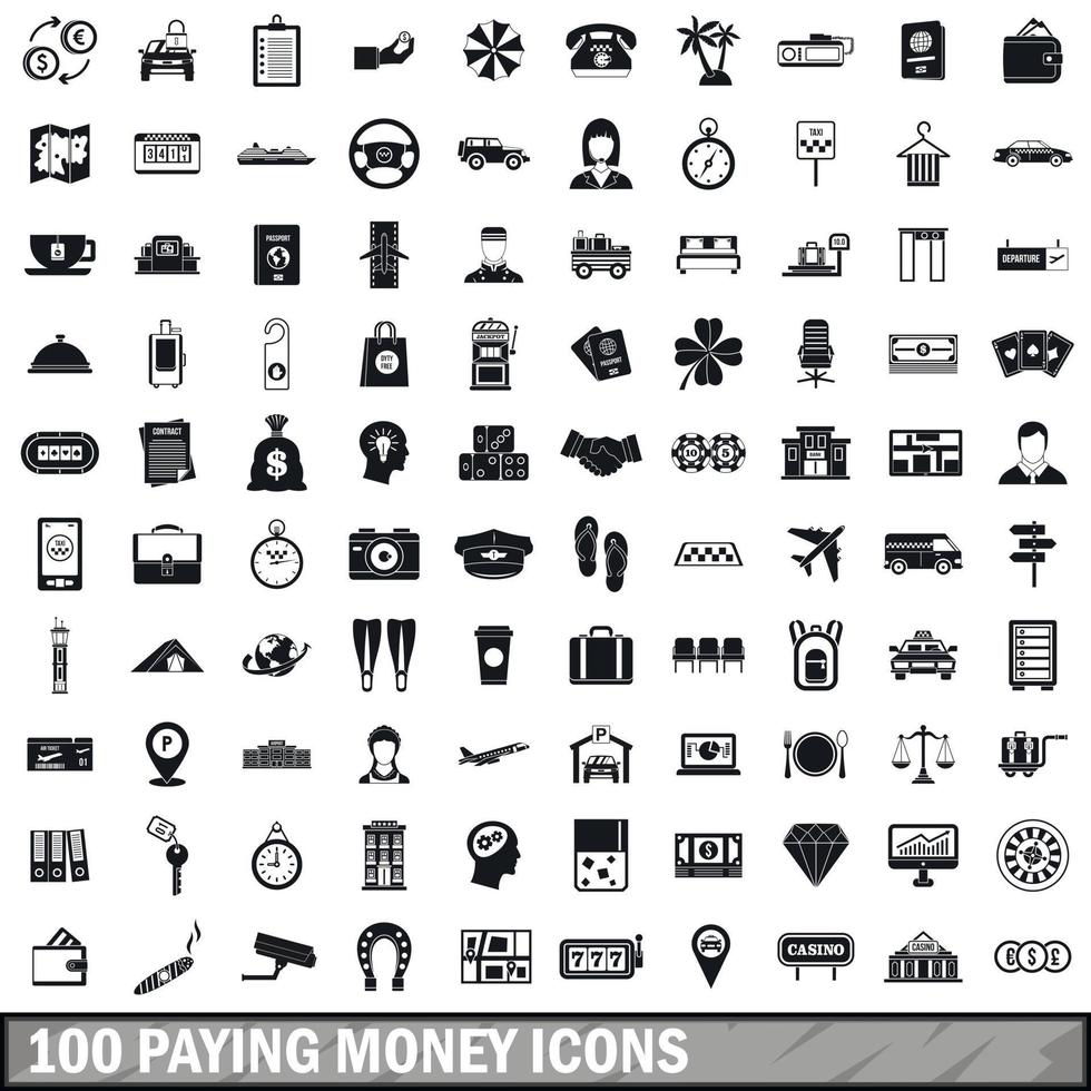 100 paying money icons set, simple style vector