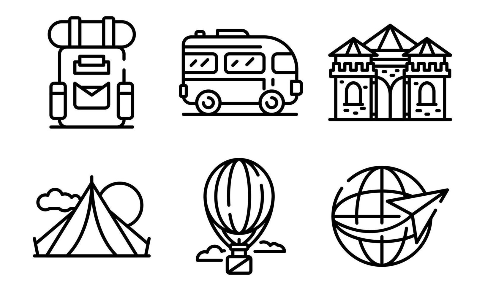 conjunto de iconos de excursión, estilo de contorno vector
