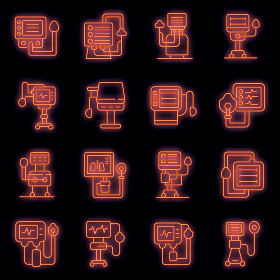 Ventilator Medical Machine icons set vector neon