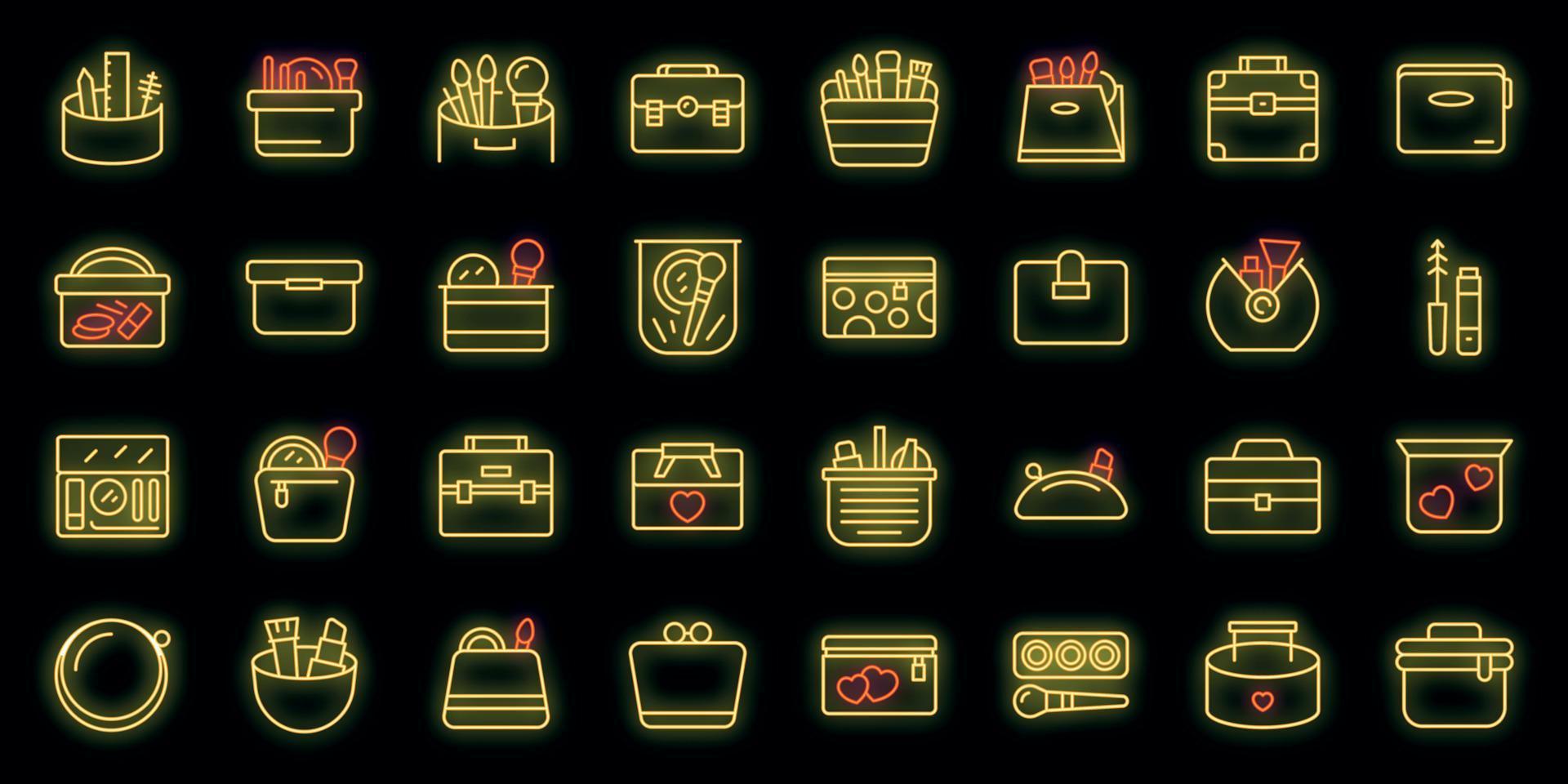 Cosmetic bag icons set outline vector. Accessory barber vector neon