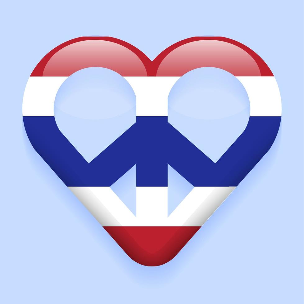 Heart Peace sign symbol Pray for Thailand Country Love Peaceful isolated Flag Abstract Concept 3D Card Icon Cartoon Vector Illustration