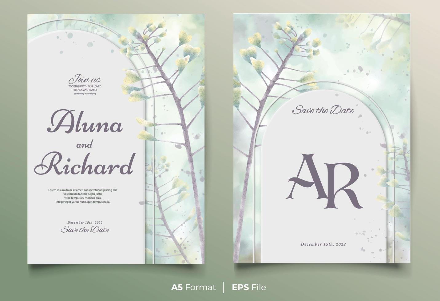 plantilla de invitación de boda de acuarela con adorno de flores amarillas y azules vector