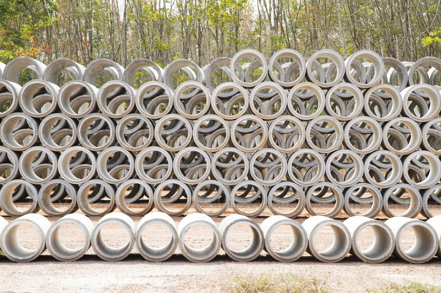 Concrete drainage pipes stacked photo