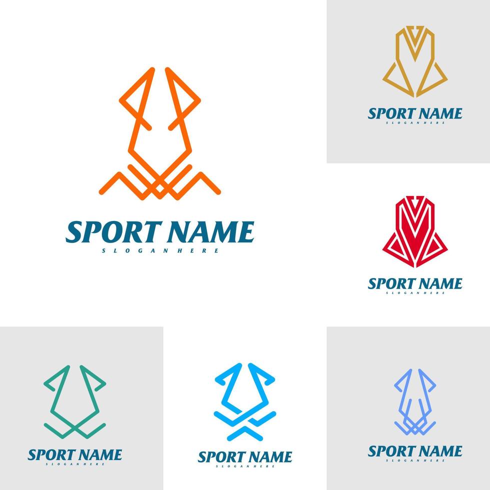 conjunto de plantilla de vector de diseño de logotipo de calamar simple, ilustración de conceptos de logotipo de calamar.
