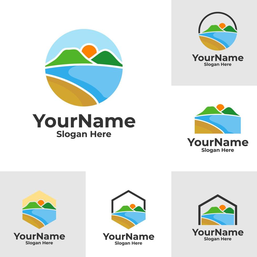 Set of Mountain with Sea View logo design vector template, Mountain and Sea logo concepts illustration.