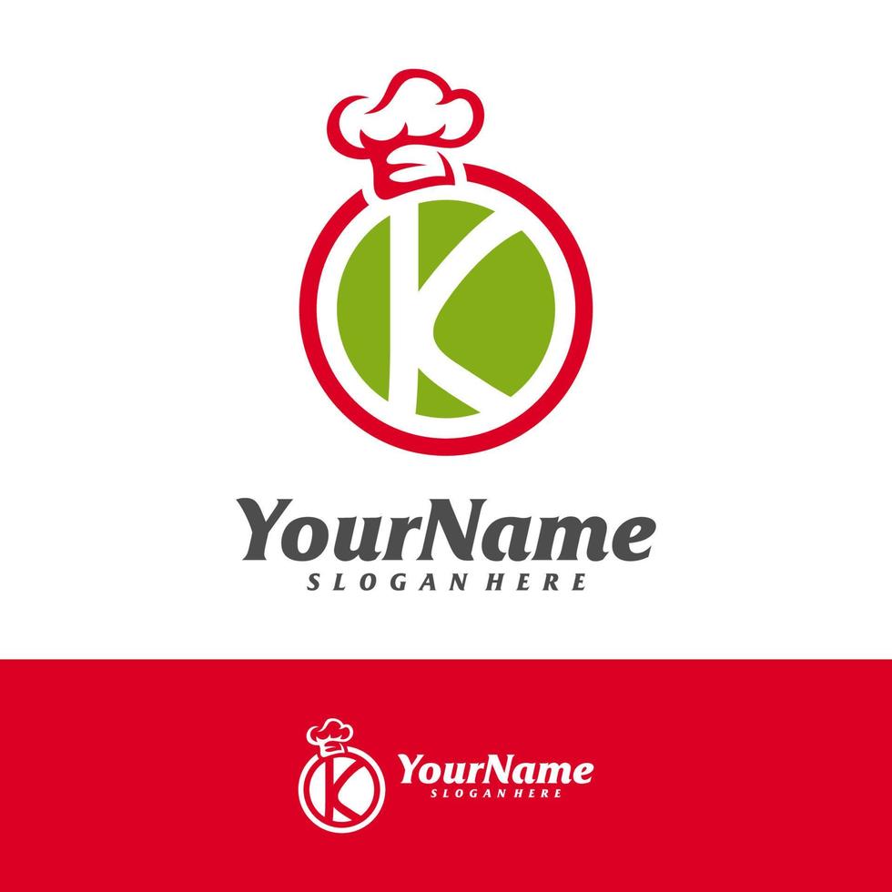 Chef Hat with Letter K logo design vector template, Initial K Chef logo concepts illustration.