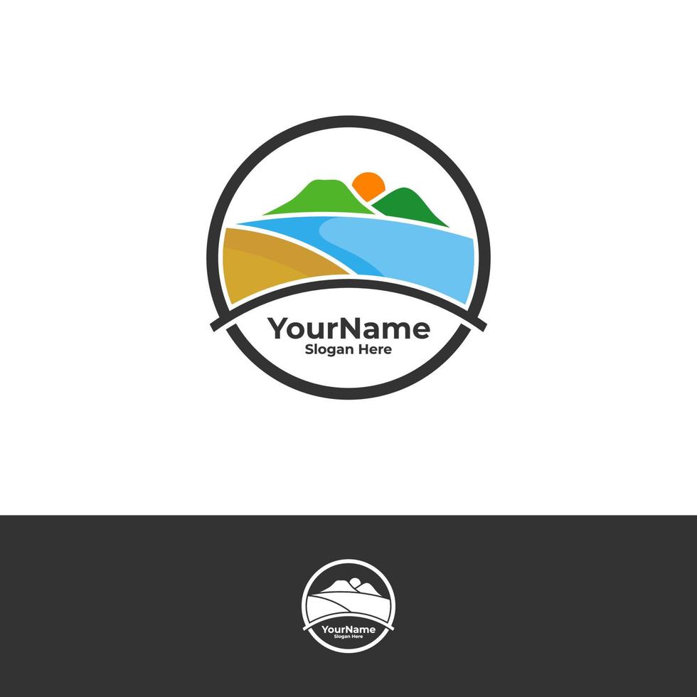 Mountain with Sea View logo design vector template, Mountain and Sea logo concepts illustration.