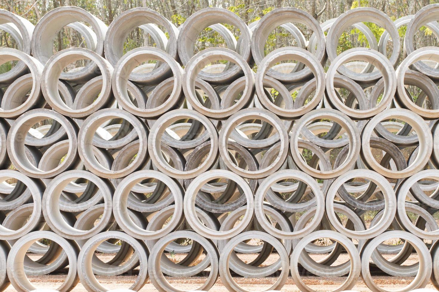 Concrete drainage pipes stacked photo
