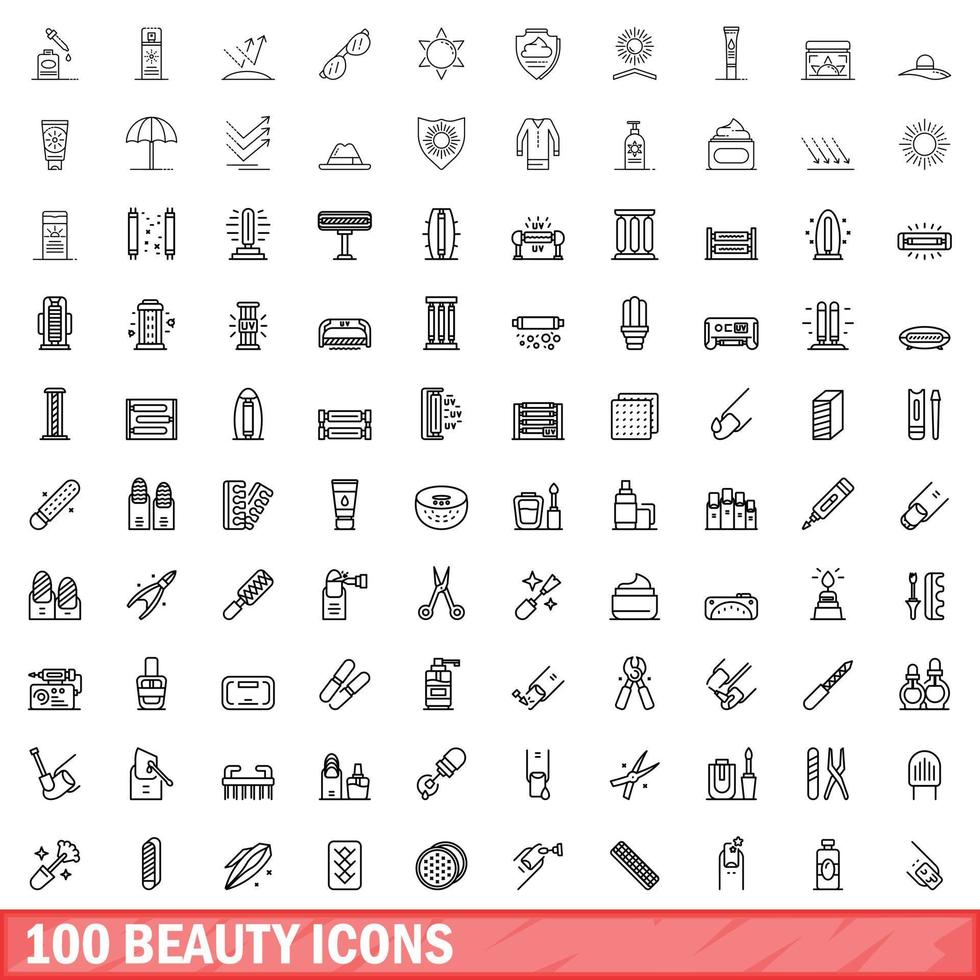 100 iconos de belleza, estilo de esquema vector