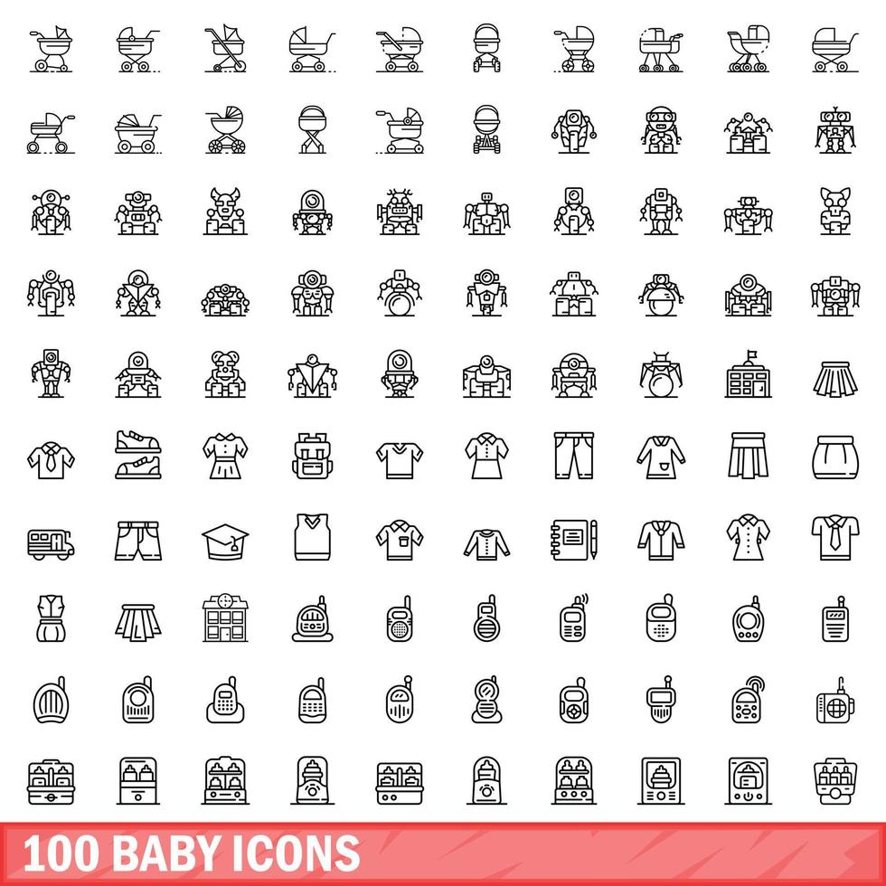 100 iconos de bebé, estilo de esquema vector