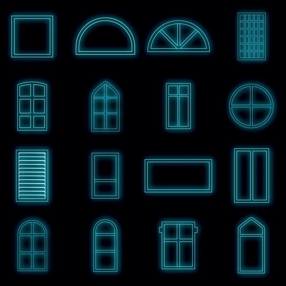 Window design types icons set vector neon