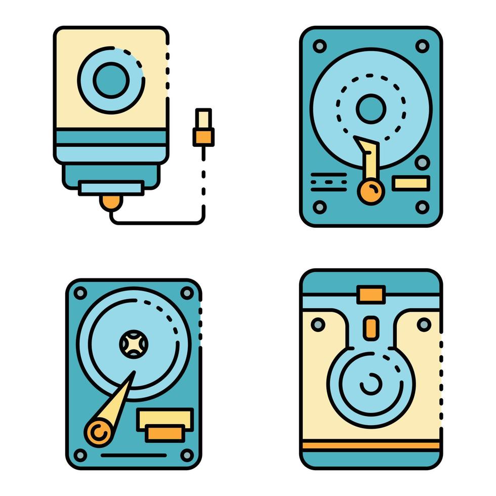 Hard disk icons set line color vector