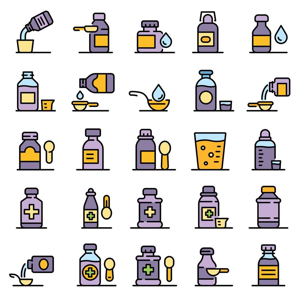 jarabe para la tos, iconos, conjunto, vector, plano vector