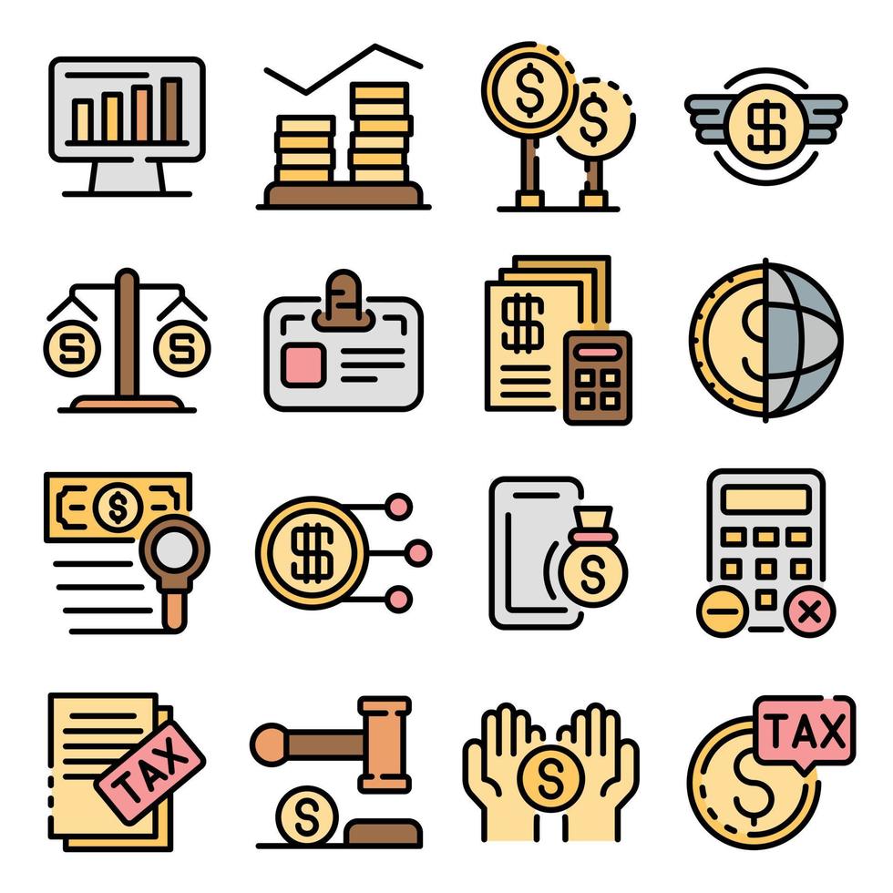conjunto de iconos de regulación fiscal vector plano