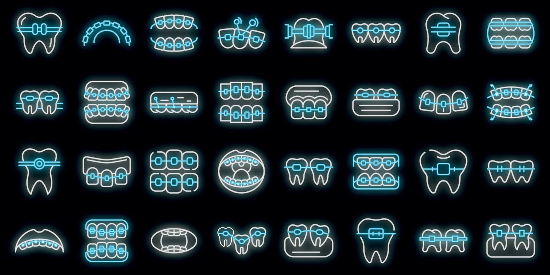 conjunto de iconos de frenos dentales neón vectorial vector