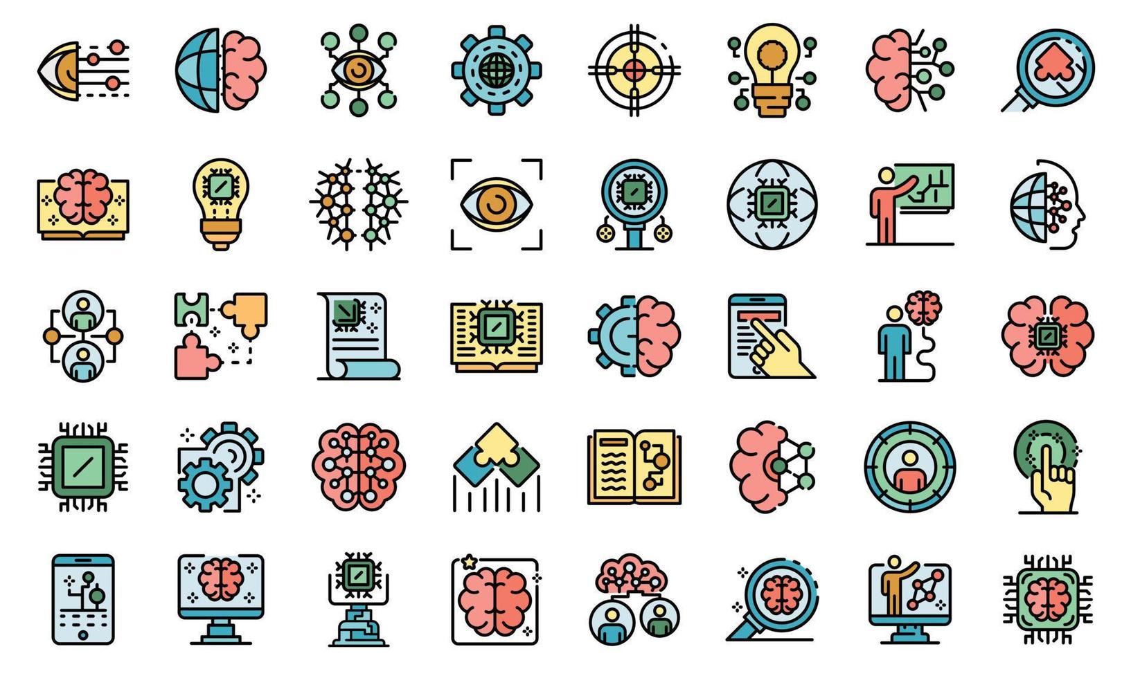 Machine learning icons set vector flat