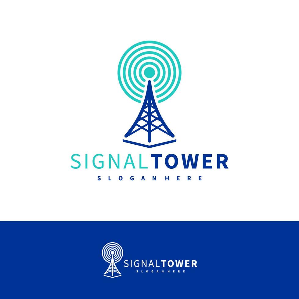 plantilla de vector de diseño de logotipo de torre de señal, ilustración de conceptos de logotipo de torre de señal.