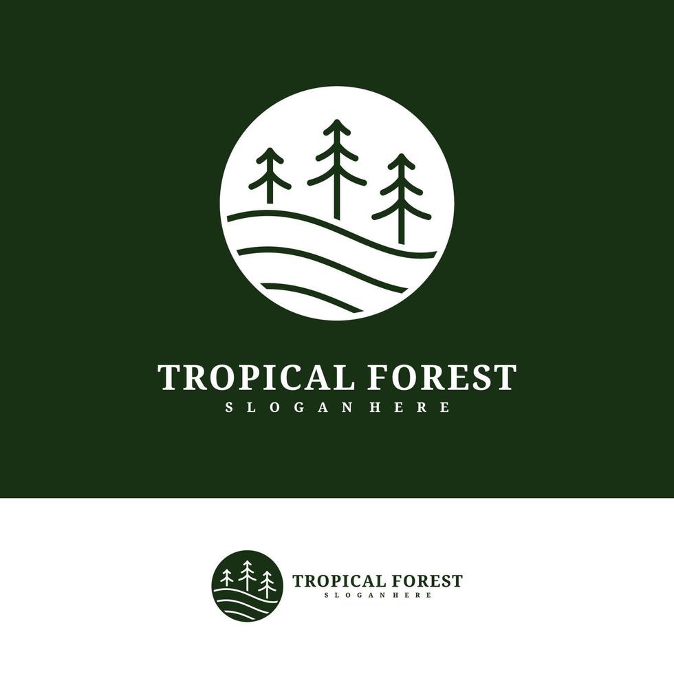 plantilla de vector de diseño de logotipo de árbol de pino, ilustración de conceptos de logotipo de bosque tropical.
