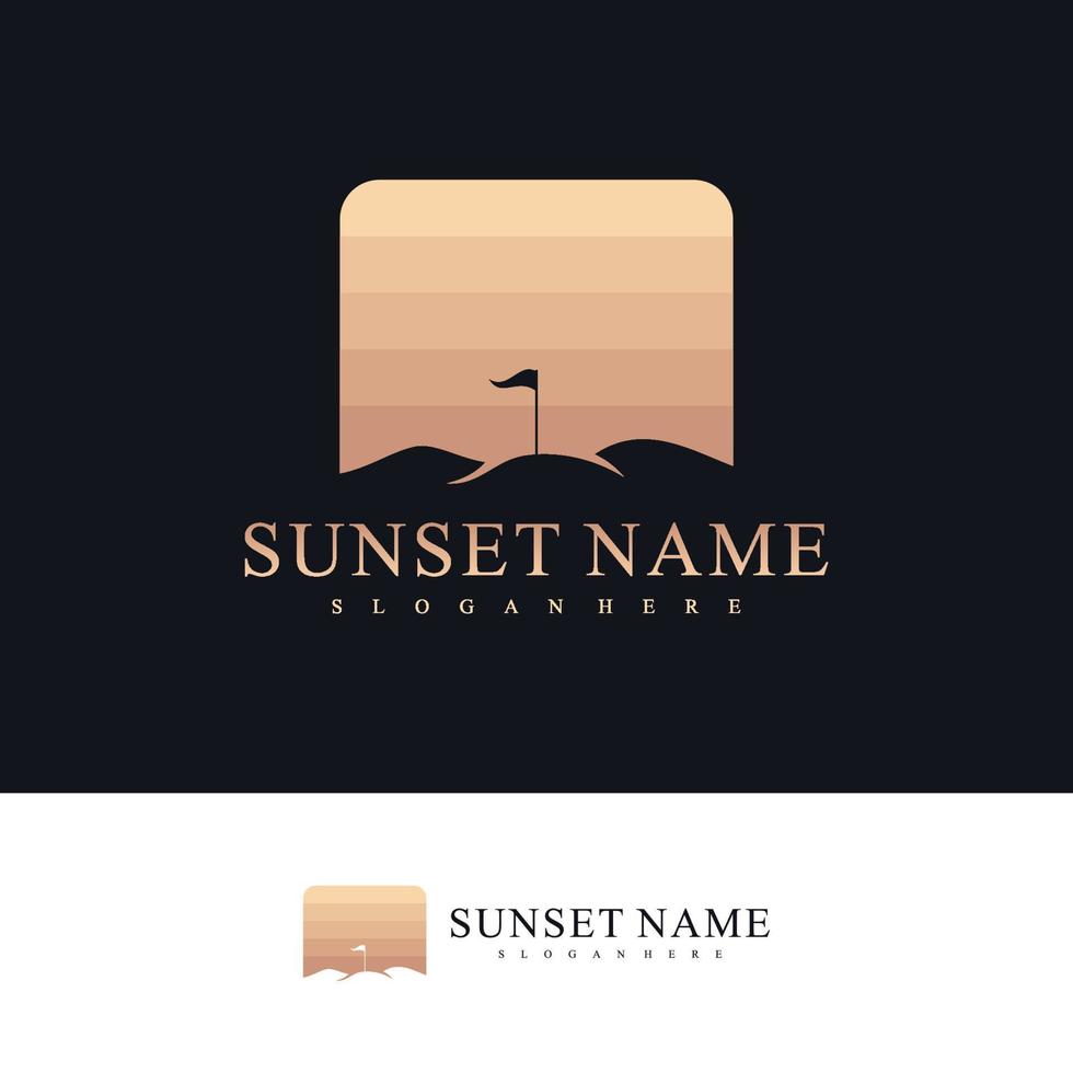 plantilla de vector de diseño de logotipo de montaje al atardecer, ilustración de conceptos de logotipo de montaje de golf.