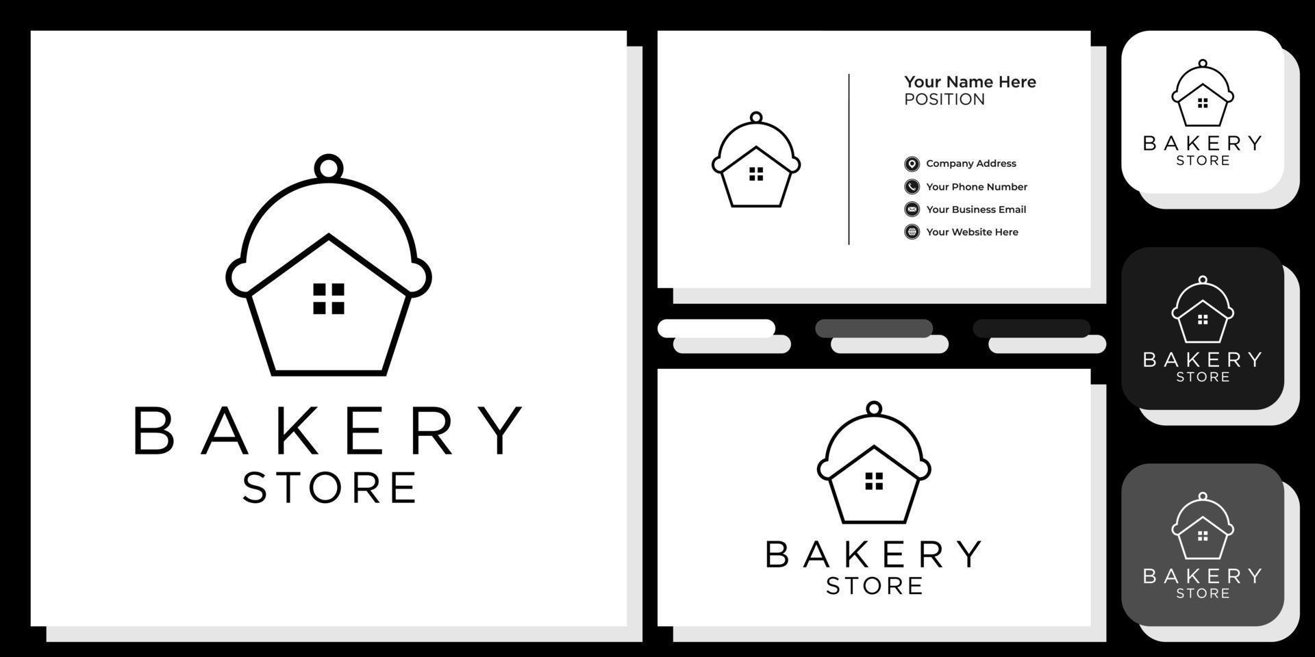 combinación de símbolo de tienda de panadería producto de pastel de comida hecho en casa con plantilla de tarjeta de visita vector