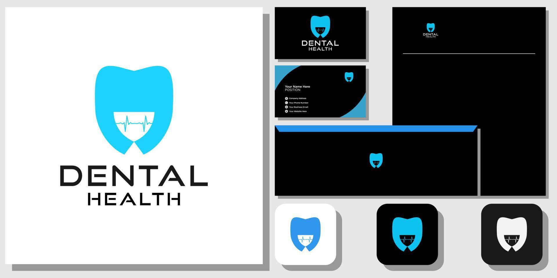 dental health symbol combination mouth smile tooth with brand identity template vector